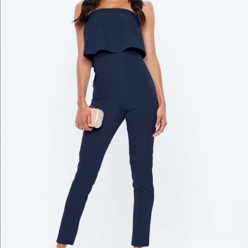Misguided Bandeau Double Layer Navy Jumpsuit - Picture 3 of 7
